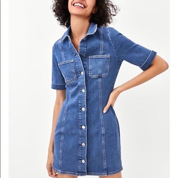 Zara Dresses & Skirts - Zara TRF Button Down Denim Short Sleeve Dress